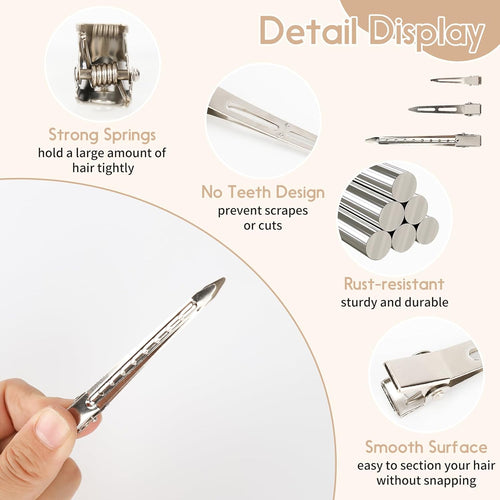 100 PCS Silver Metal Alligator Clips 3 Sizes,Curling Clip, Hair Styling, And Item Fixation, DIY Accessories. Two Distribution Combs for Braids, Coloring and Styling