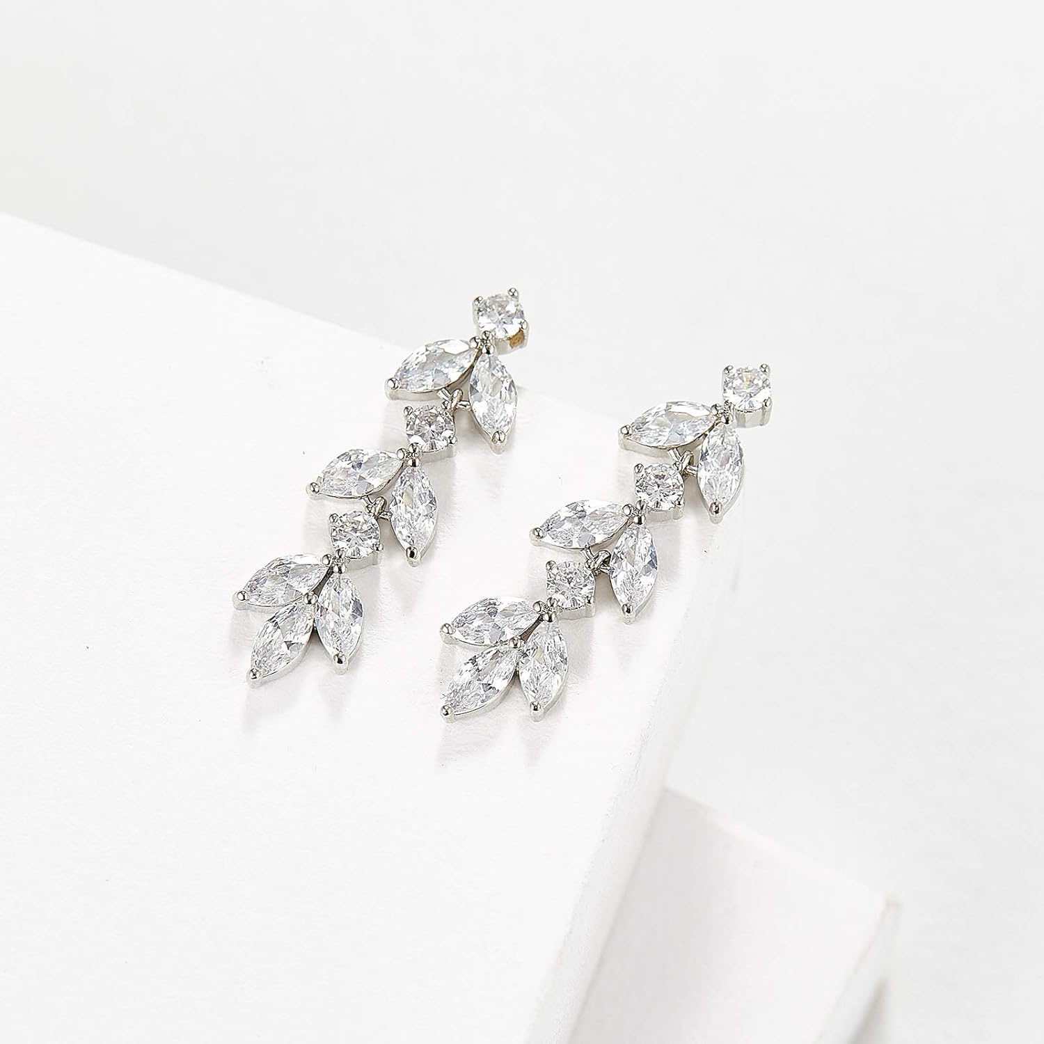 SWEETV Cubic Zirconia Wedding Earrings for Brides Bridesmaids, Elegant Marquise Bridal Dangling Earrings, Crystal Drop earrings for Women Jewelry Gifts