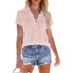 Womens Linen Shirts Short Sleeve Button Down Shirts Casual Vacation Beach Summer Tops Cowgirl Western Concert Outfits