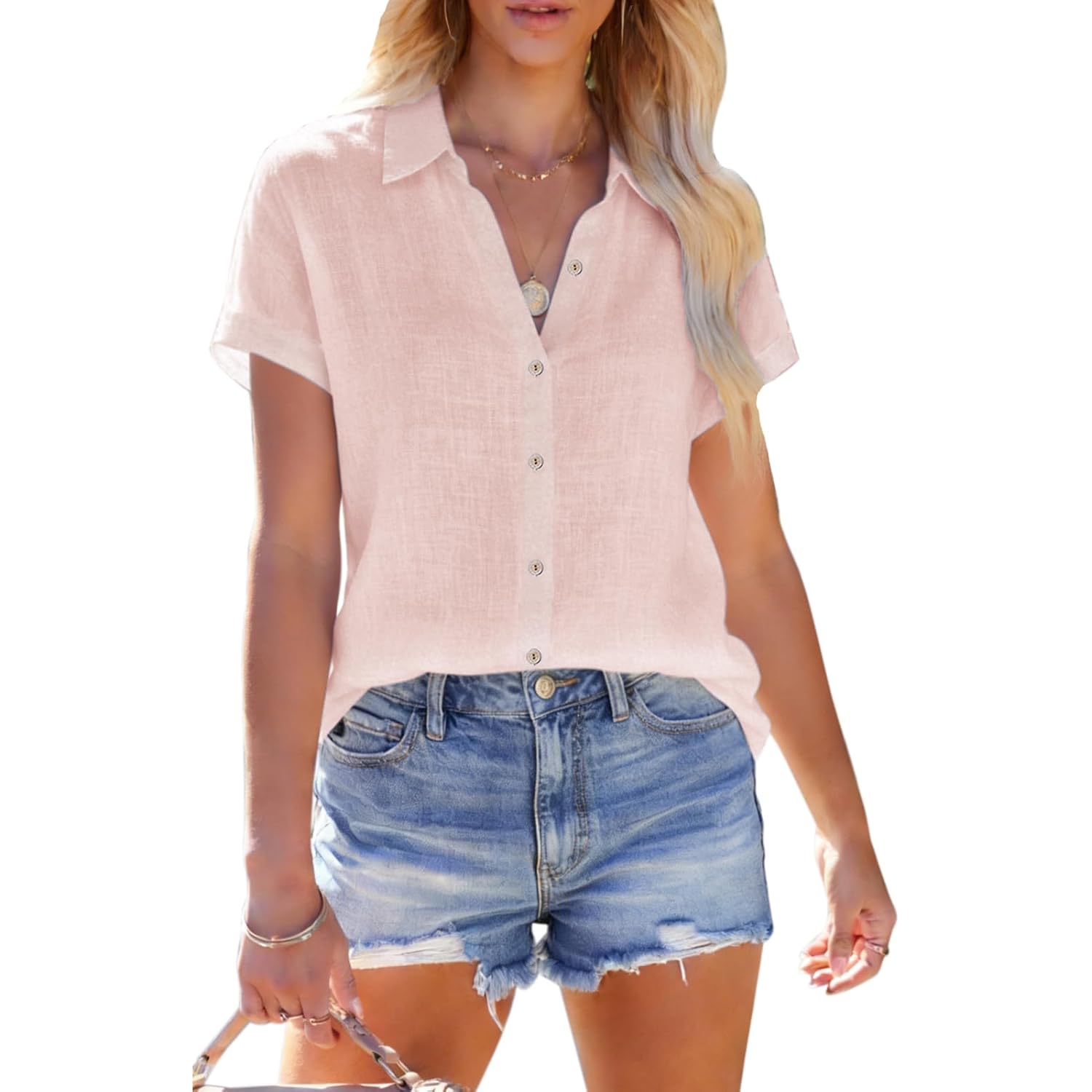 Womens Linen Shirts Short Sleeve Button Down Shirts Casual Vacation Beach Summer Tops Cowgirl Western Concert Outfits