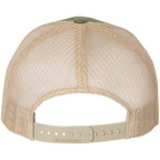 Printed Five-Panel Trucker Cap by Cotton Paperie Army Olive Green/ Tan
