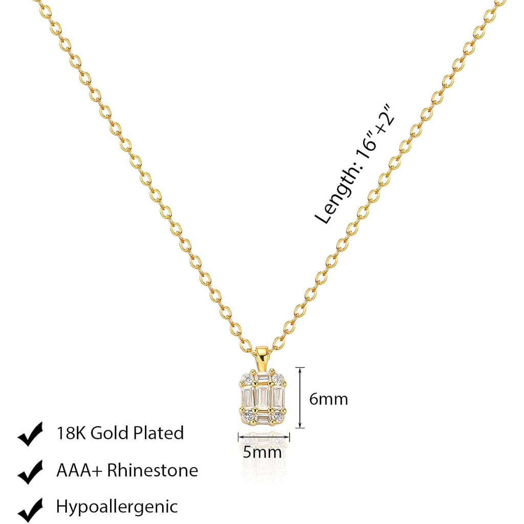 Luxval Diamond Pendant Gold Necklace for Women，Dainty 18k Gold Plated Choker Necklaces Simple Gold Jewelry Gifts for Women Girls