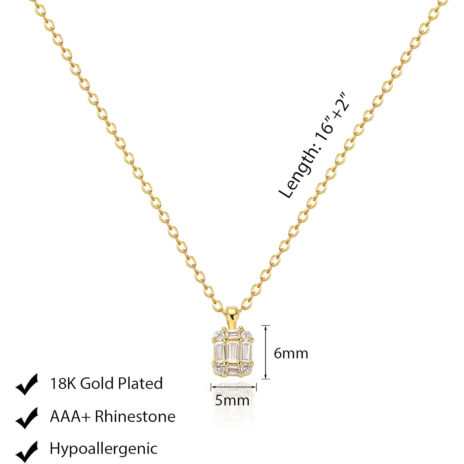 Luxval Diamond Pendant Gold Necklace for Women，Dainty 18k Gold Plated Choker Necklaces Simple Gold Jewelry Gifts for Women Girls