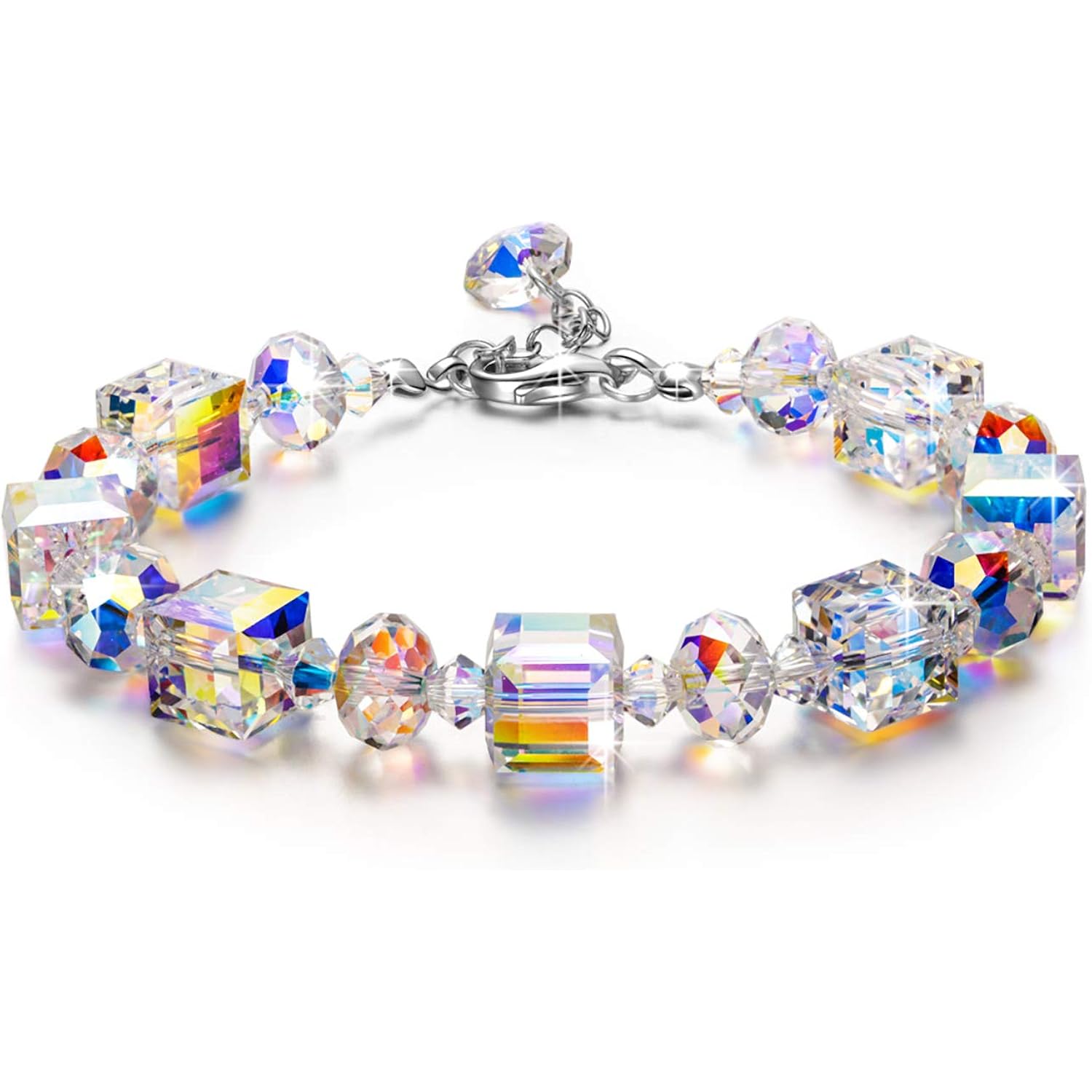 LADY COLOUR ♥ A Little Romance ♥ Sterling Silver Bracelets for Women Northern Lights Crystals Bracelet 7"+2" Extension, Packaged with Jewelry Box, Mother's Day Birthday Anniversary Jewelry Gift for Women Girls