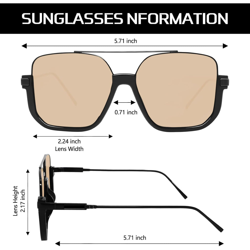 Guvivi Retro Oversized Aviator Sunglasses For Women Men Square Double Bridge Pilot Sun Glasses 70S Trendy Shades