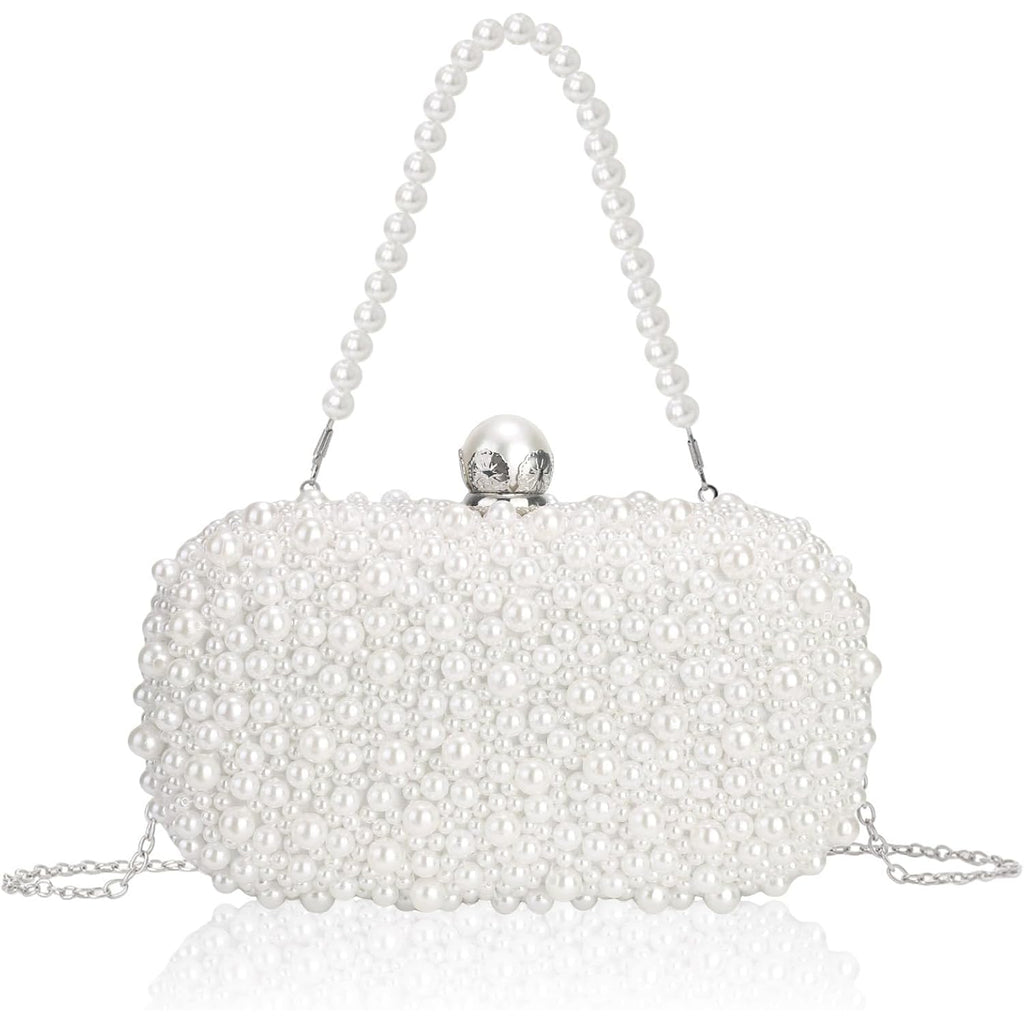 Women Pearl Clutches Noble Crystal Beaded Evening Handbag Chain Strap Shoulder Bag For Wedding Bridal Party Prom