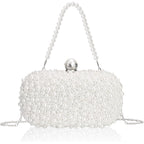 Women Pearl Clutches Noble Crystal Beaded Evening Handbag Chain Strap Shoulder Bag For Wedding Bridal Party Prom