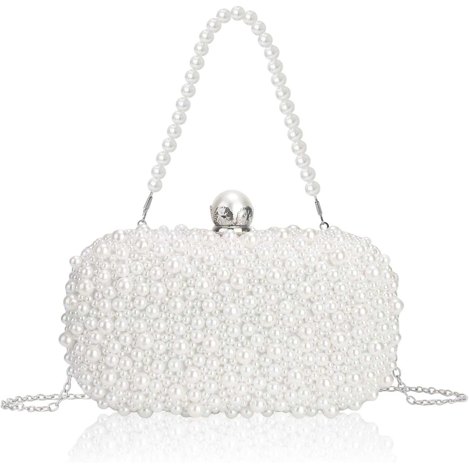 Women Pearl Clutches Noble Crystal Beaded Evening Handbag Chain Strap Shoulder Bag For Wedding Bridal Party Prom