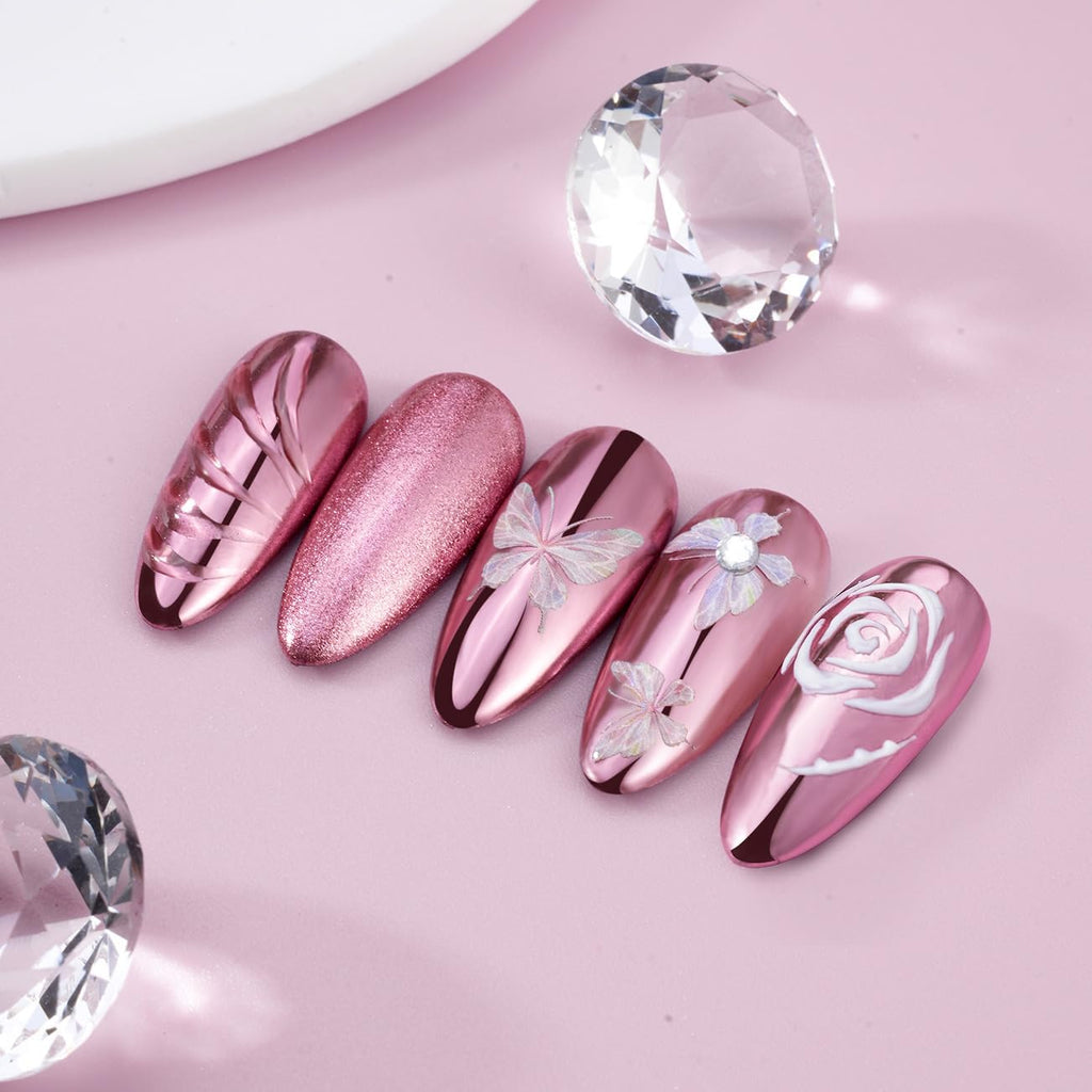 Chrome Nail Powder - Rose Gold/Pink Nails Chrome Powder Mirror Effect, Premium Metallic Mirror Chrome Nail Powder Pigment for Nail Art Decoration