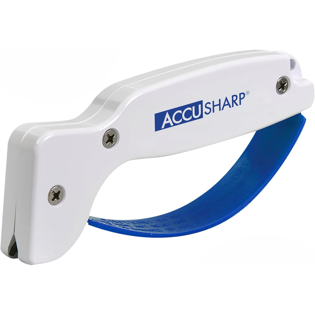 Accusharp Knife Sharpener, Ergonomic Comfortable Handle, Compact & Easy To Use, Restore And Hone Straight & Serrated Knives, White