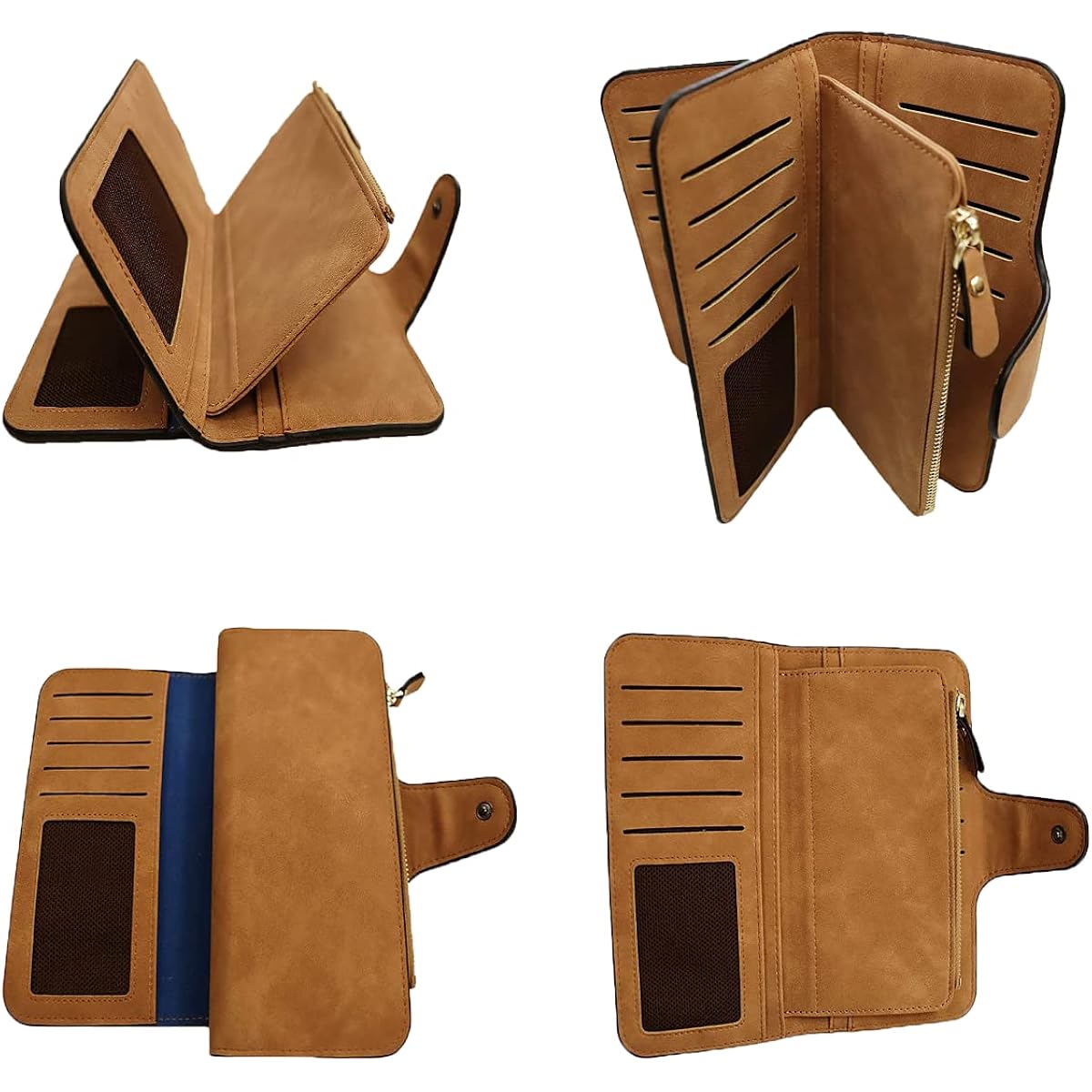 Womens Long Leather Wallet, RFID Blocking Leather Pocket Wallet Ladies Mini Purse with ID Window