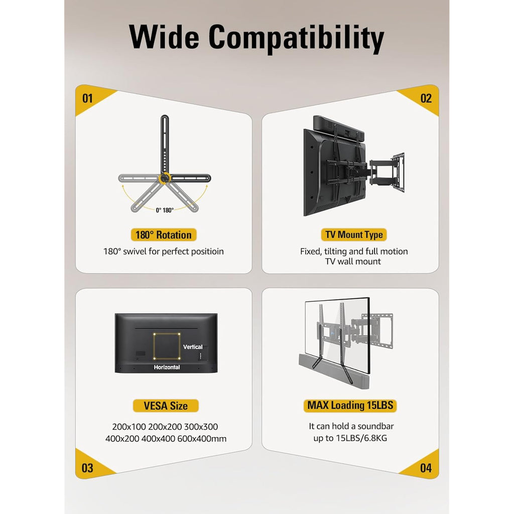 Mounting Dream Soundbar Mount Bracket for Mounting Above or Under TV Fits Most of Sound Bars Up to 15 Lbs, with Detachable Long Extension Plates MD5420