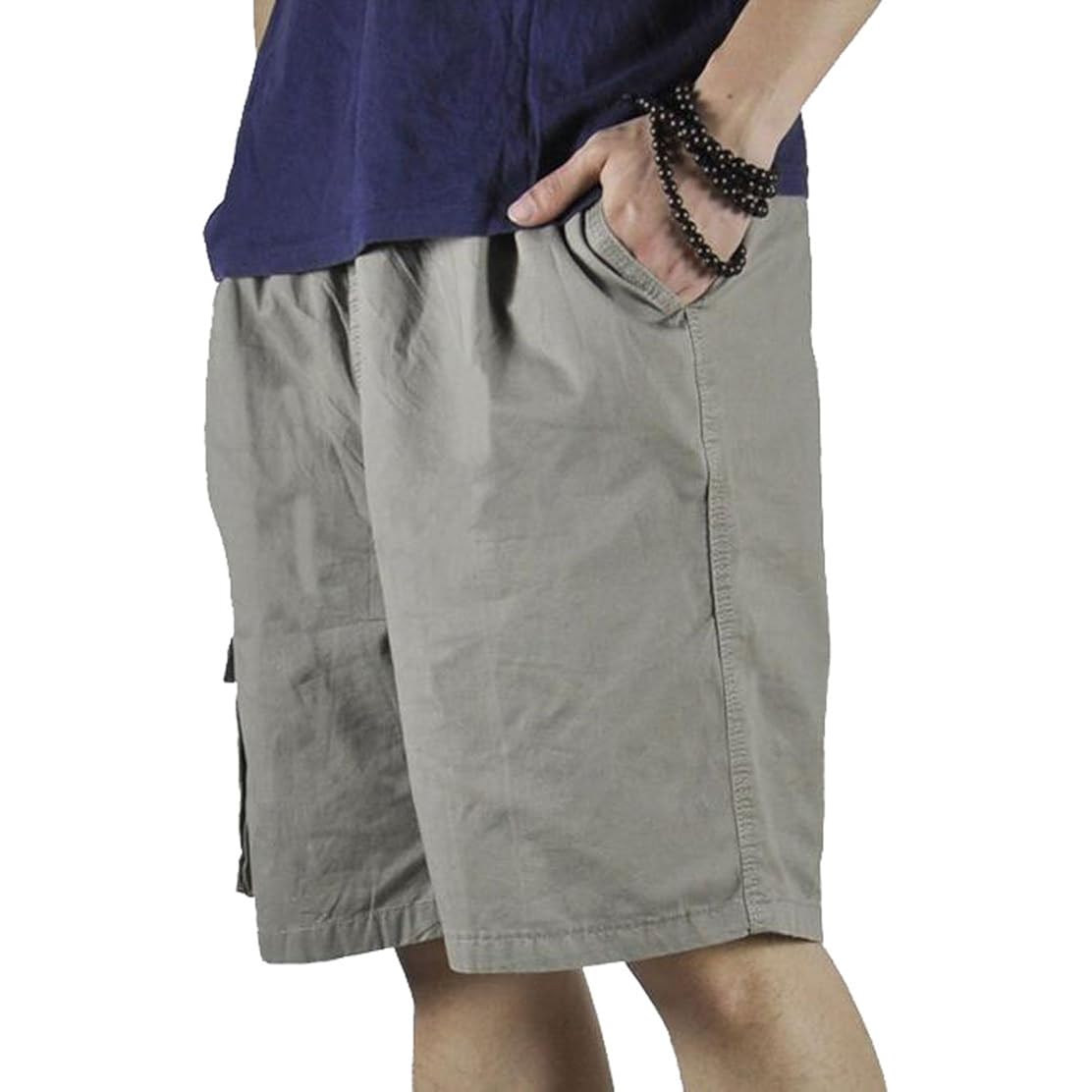 Mens Cotton Loose Drawstring Cargo Short With Full Elastic Waist