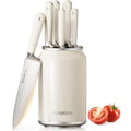 Astercook 6-Piece Kitchen Knife Set With Soda Can-Inspired Block, Full Tang High Carbon Stainless Steel Knives, Retro Cream Design, Dishwasher Safe Knife Sets & Abs Handles - Perfect Kitchen Gifts