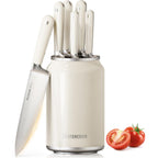 Astercook 6-Piece Kitchen Knife Set With Soda Can-Inspired Block, Full Tang High Carbon Stainless Steel Knives, Retro Cream Design, Dishwasher Safe Knife Sets & Abs Handles - Perfect Kitchen Gifts