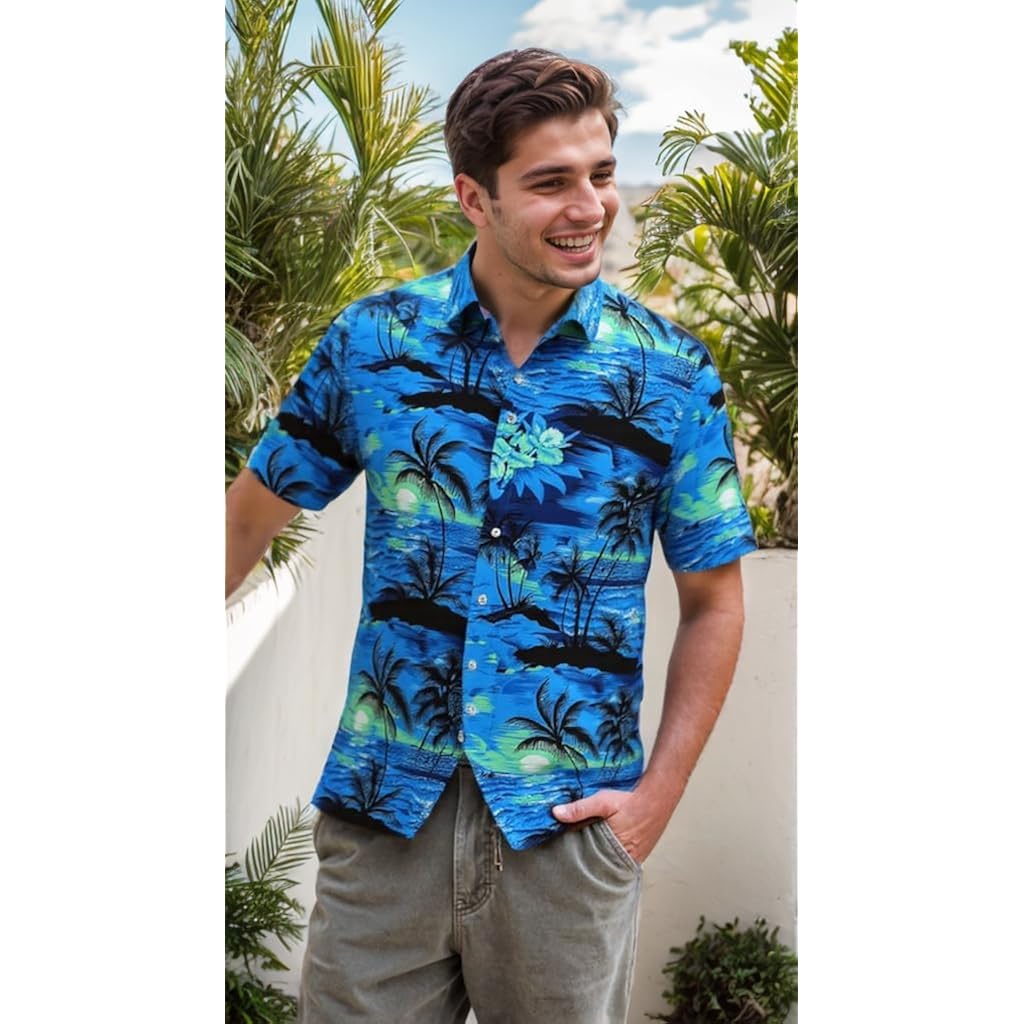 Men'S Hawaiian Shirt Tops Vintage Short Sleeve Button Down Beach Shirt Male Tropical Floral Summer Pullover Party Holiday