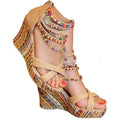Getmorebeauty Women'S Wedge Sandals With Pearls Across The Top Platform Sandals High Heels
