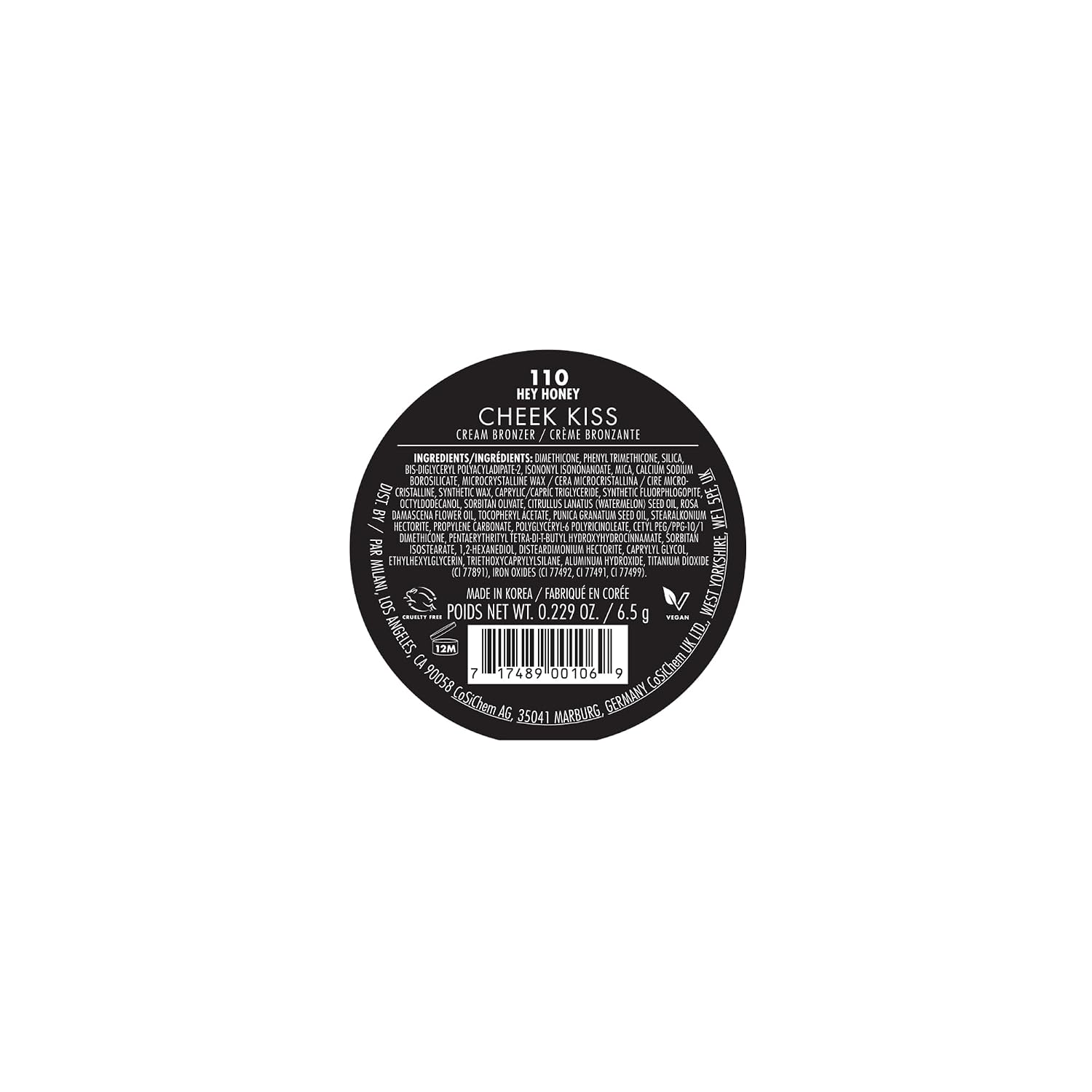 Milani Cheek Kiss Cream Bronzer, 110 - Hey Honey, Vegan & Cruelty-Free, Made In Korea, Lightweight Glow, Soft Matte Finish