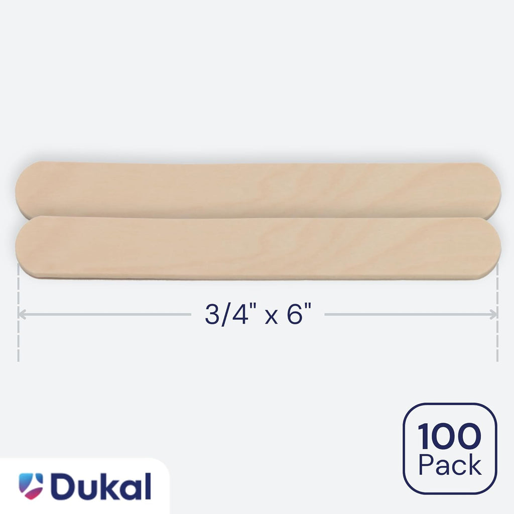 Dukal Large Wooden Wax Sticks - Body Hair Removal Applicator for Waxing, ¾” x 6” (Pack of 100)