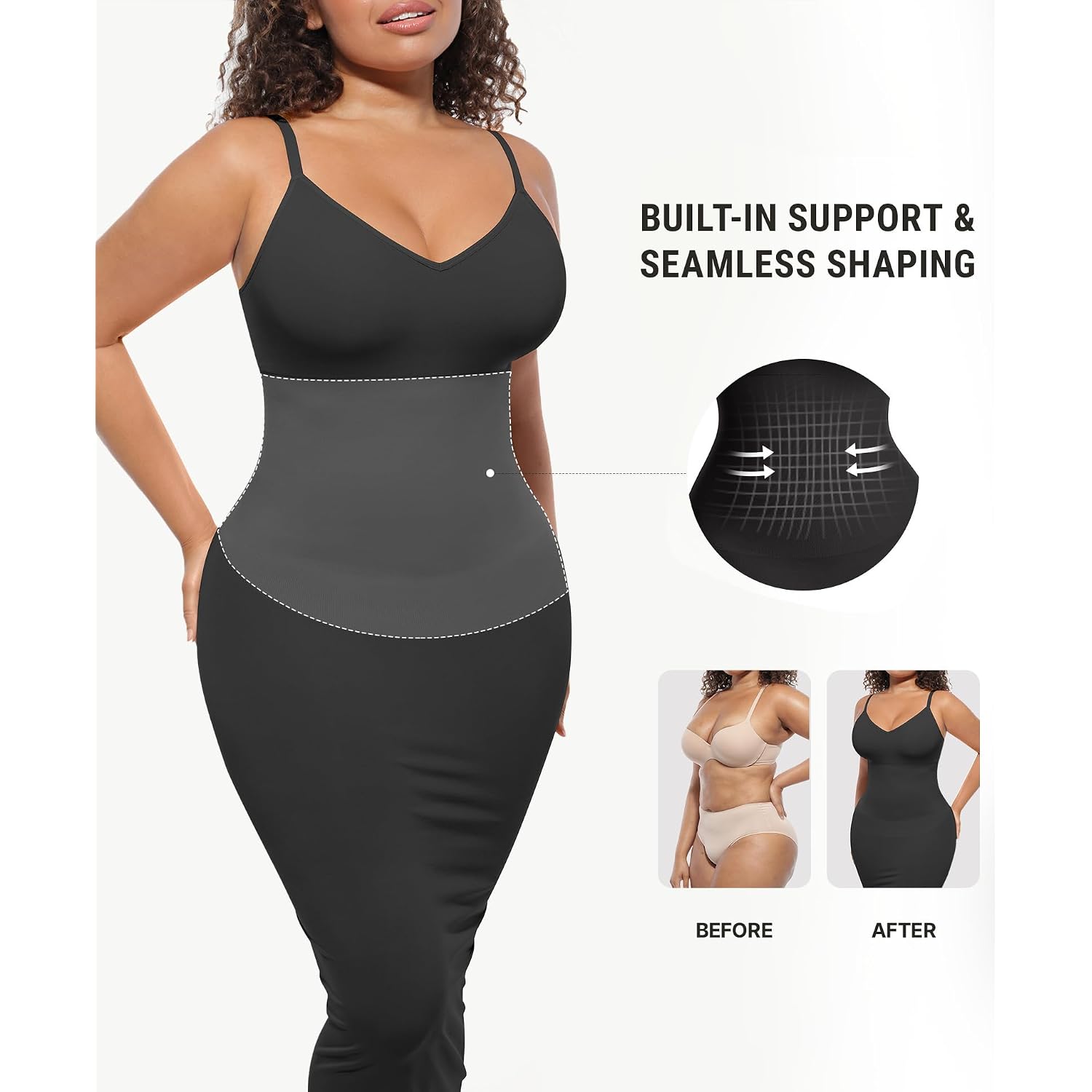 Feelingirl Women'S Bodycon Midi Dresses Built In Bra Shapewear Sundress Slip