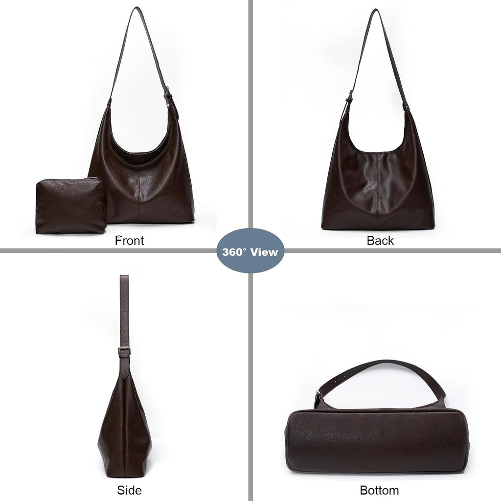 Hobo Bag For Women, Soft Vegan Leather Slouchy Shoulder Tote Purse With Matching Pouch, Adjustable Strap & Magnetic Closure