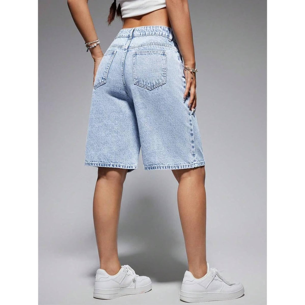 Women's Casual Summer Denim Bermuda Shorts High Waisted Stretchy Trendy Jean Shorts with Pockets Denim