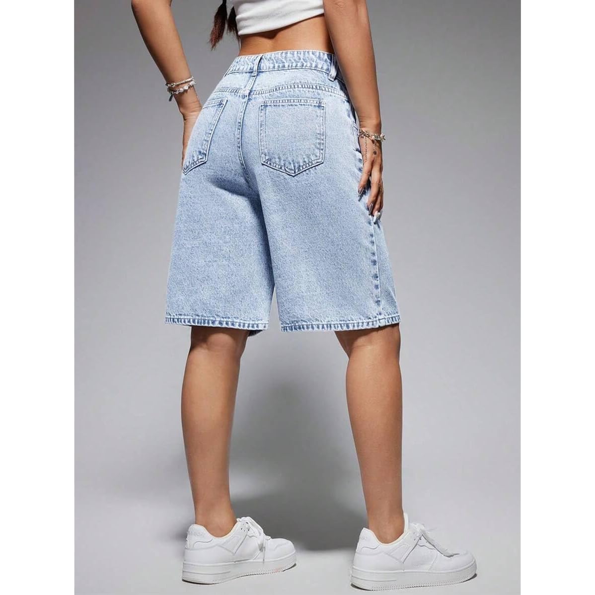 Women's Casual Summer Denim Bermuda Shorts High Waisted Stretchy Trendy Jean Shorts with Pockets Denim