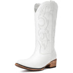 Cowboy Boots For Women - Mid Calf Cowgirl Boots Western Chunky Heel Pointed Toe Boot With Retro Embroidery, Country Concert Outfit Essentials For Rodeo Festival