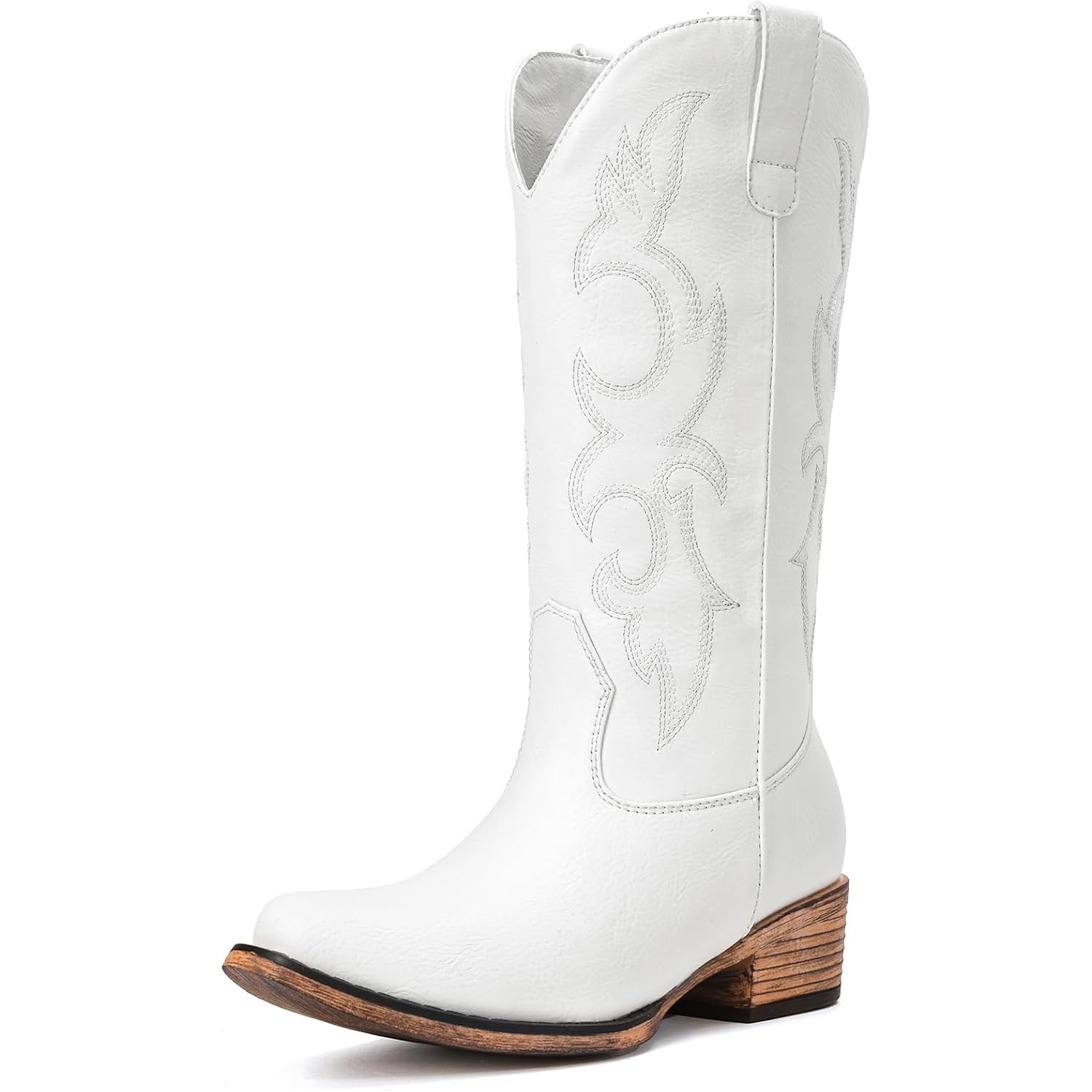 Cowboy Boots For Women - Mid Calf Cowgirl Boots Western Chunky Heel Pointed Toe Boot With Retro Embroidery, Country Concert Outfit Essentials For Rodeo Festival