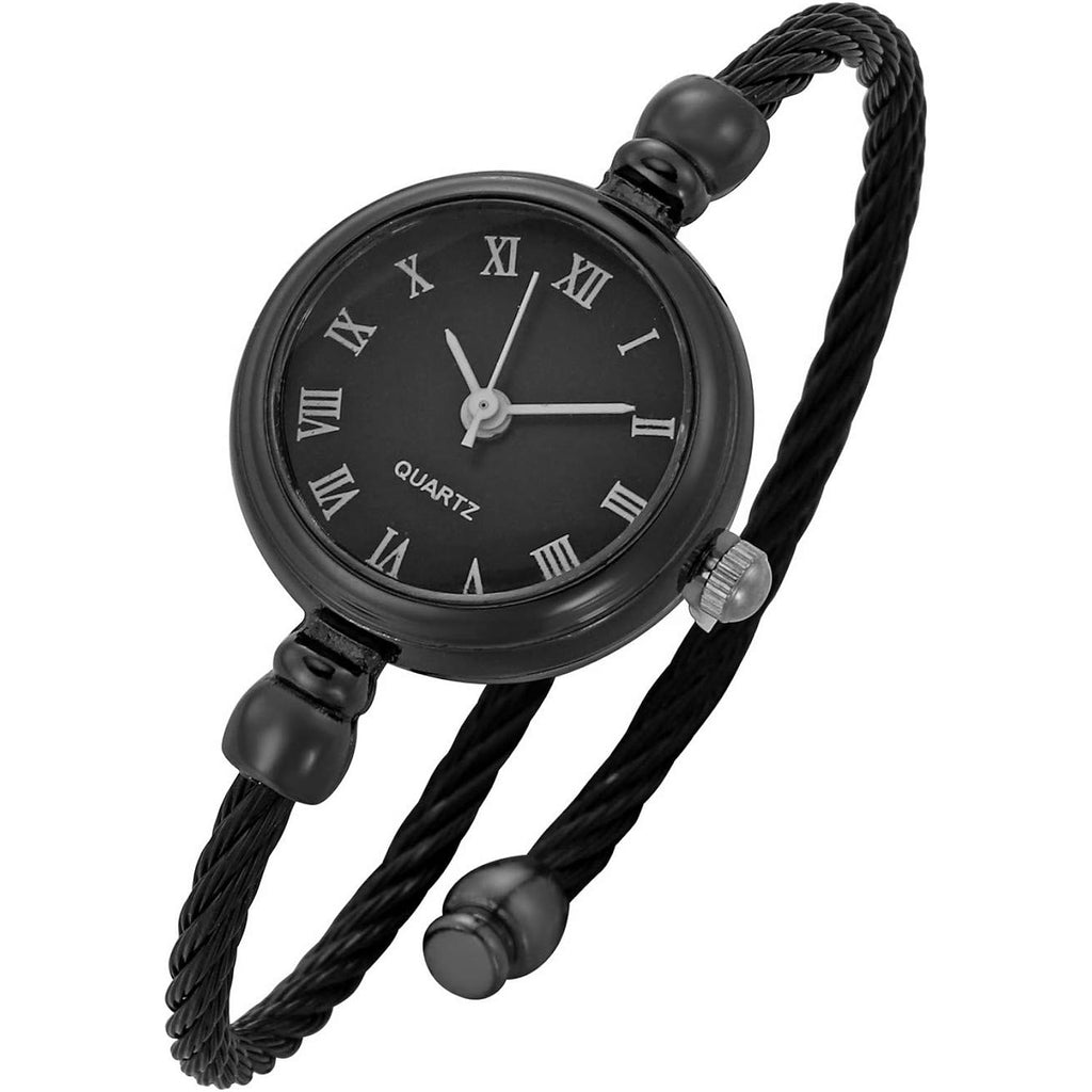 Top Plaza Womens Fashion Analog Quartz Bangle Cuff Wrist Bracelet Watch Elegant Stainless Steel Wire Band Arabic Numerals Dress Watches