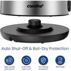 COMFEE' Stainless Steel Electric Kettle, 1.7 Liter Tea Kettle Electric & Hot Water Kettle, 1500W Fast Boil with LED Light, Auto Shut-Off and Boil-Dry Protection