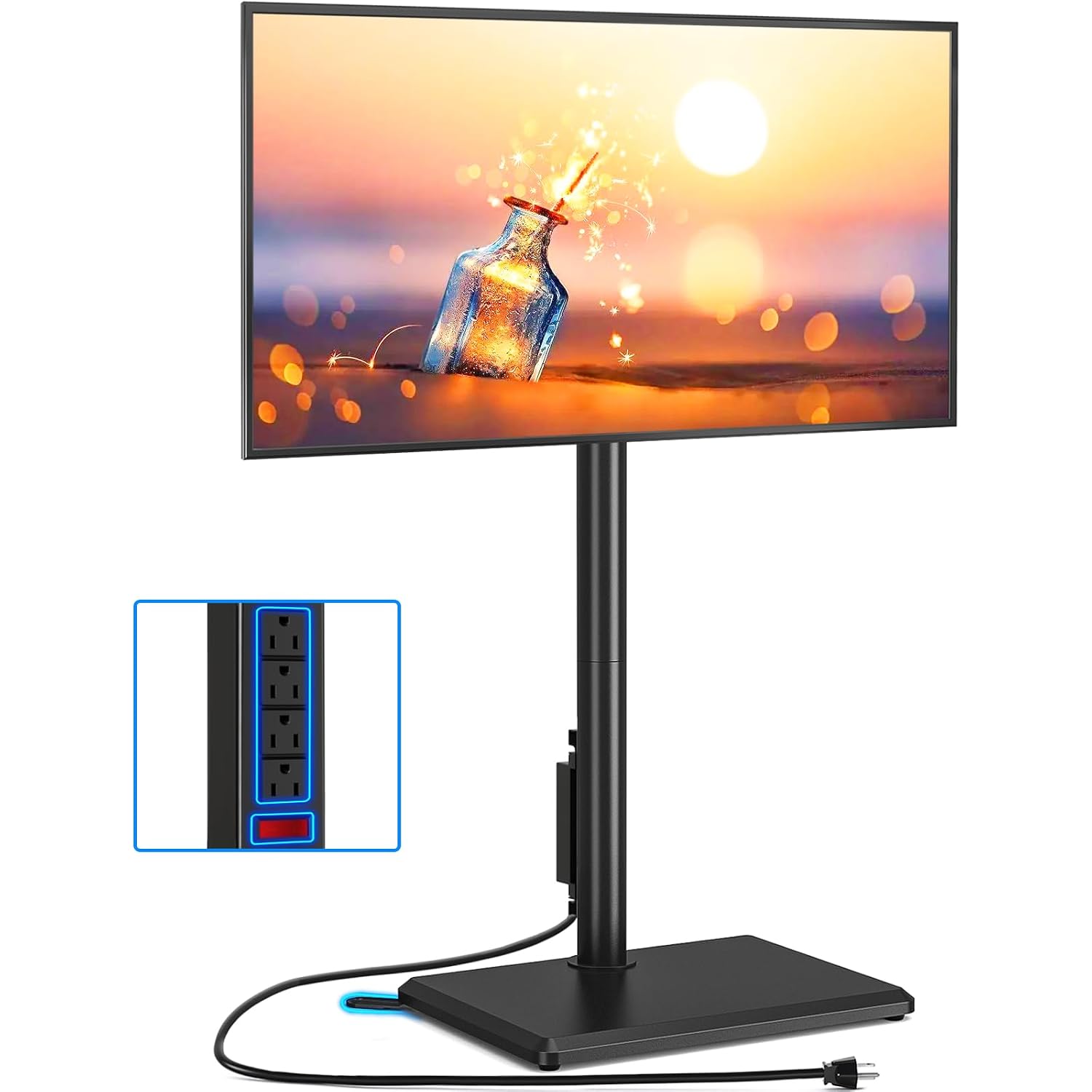Rfiver Swivel Floor Tv Stand With Power Outlet For 32-65 Inch Tvs, Height Adjustable Tall Tv Stand With Wood Base, Hold Up To 88Lbs, Saving Space Design For Bedroom, Living Room And Corner