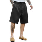 Plepan Men'S Baggy Wide Leg Casual Shorts Pleated Dress Business Elastic Waist Summer Shorts With Pockets