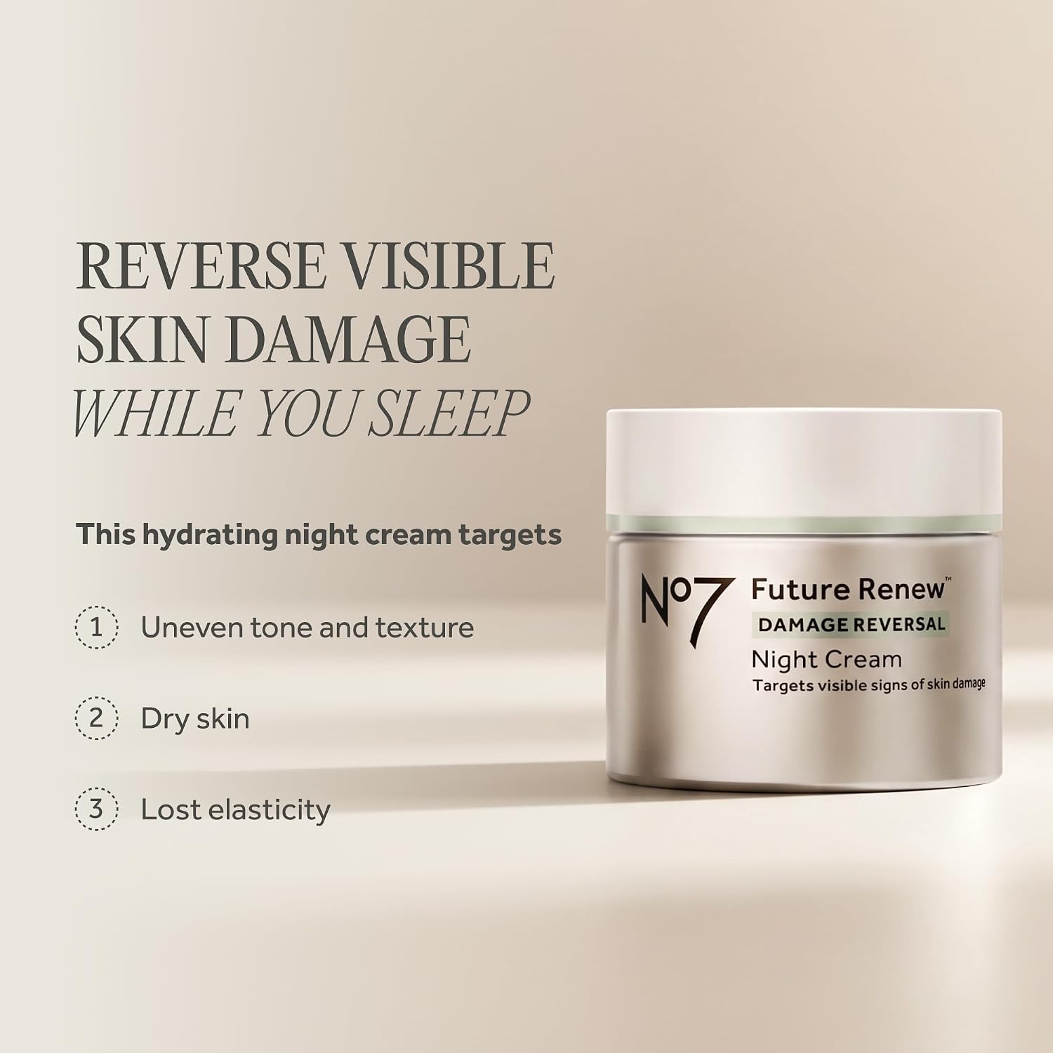 No7 Future Renew Damage Reversal Night Cream - Anti Aging Face Moisturizer - Infused With Peptide Technology To Reverse Visible Signs Of Damage - Skin Barrier Repair For Dry Skin (1.69 Oz)