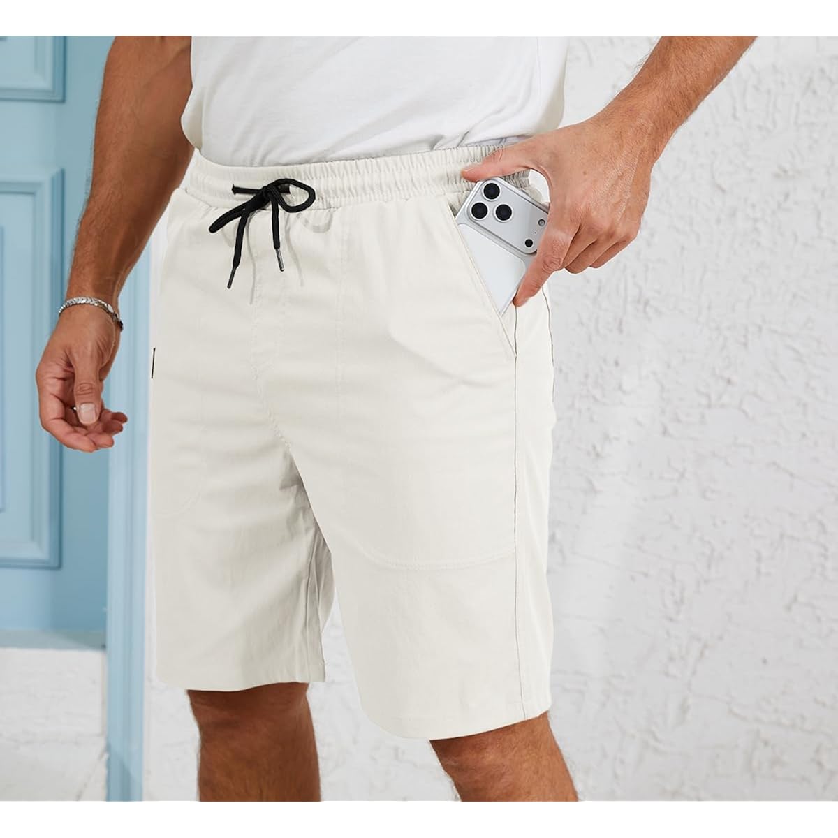 Stickon Men'S Shorts Casual Elastic Waist Drawstring Summer Beach Short With 5 Pockets