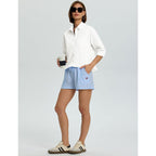 Lomon Womens 3/4 Sleeve Button Down Tops Dressy Casual Collared Shirts Blouses Ruffle Babydoll Tops Loose Fit