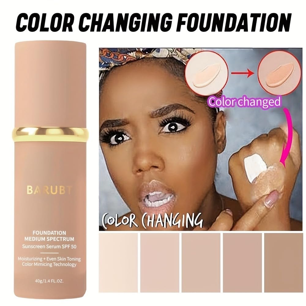 4 in 1 Color Changing Foundation with SPF 50 - Moisturizing Medium-Full Coverage Concealer, Medium Spectrum Foundation Cream, Long-Lasting Lightweight Makeup Liquid, Natural Look Cosmetics