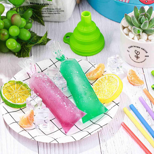 250 Pcs Disposable Ice Lolly Molds – Plastic Freeze Pop Bags With Silicone Funnel For Homemade Yogurt And Candy (3 X 12 Inch)