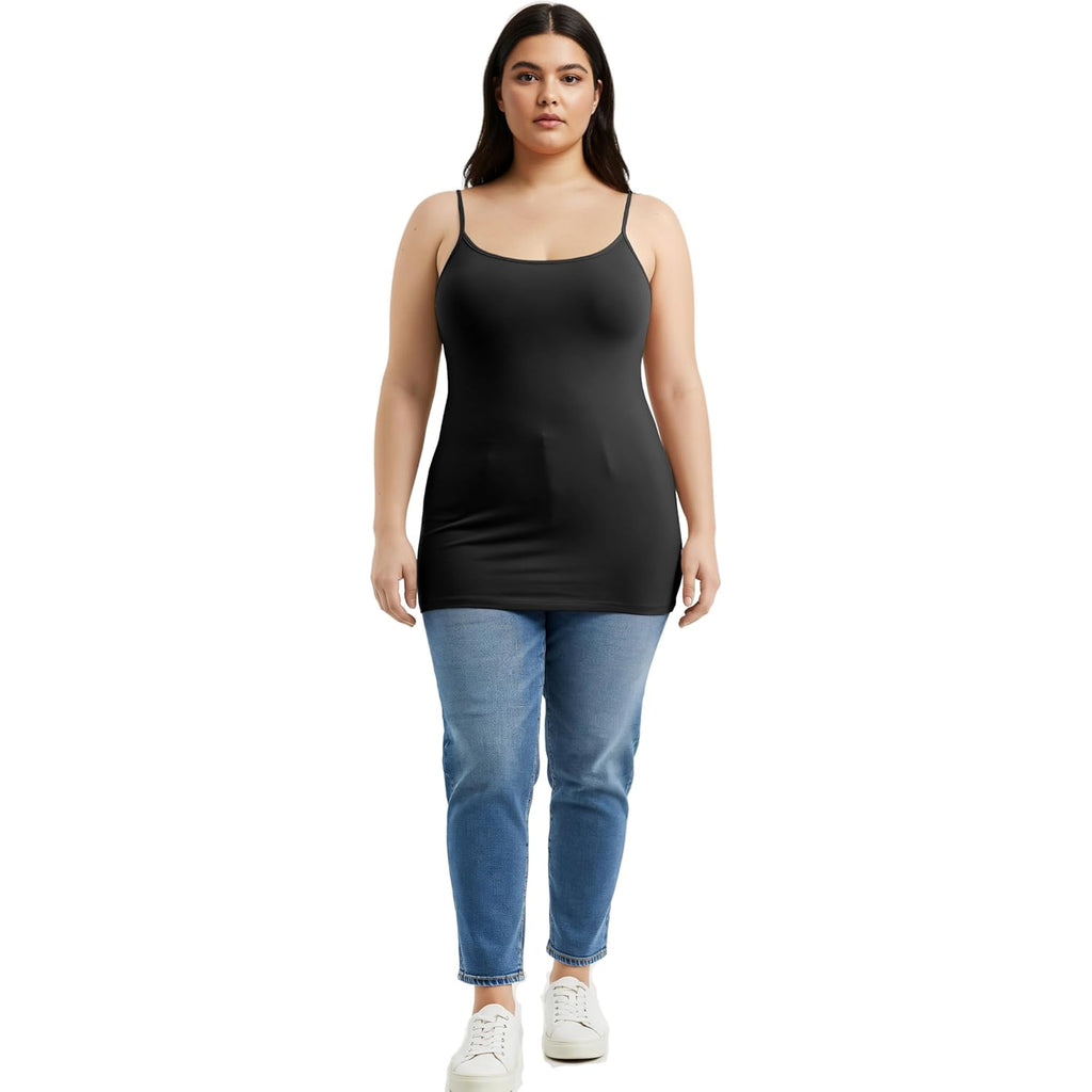 Women's Basic Casual Long Camisole Adjustable Strap Cami Layering Top