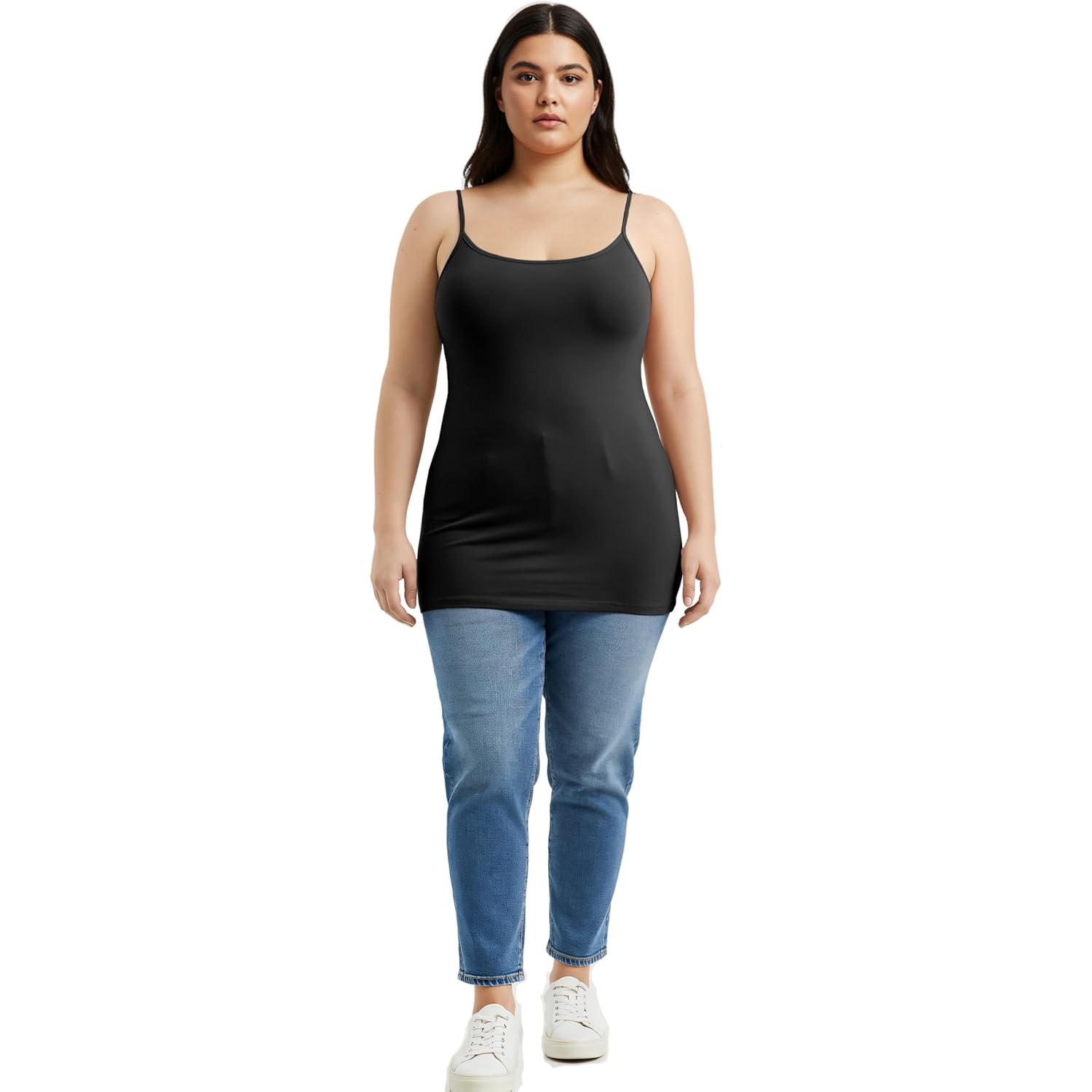 Women's Basic Casual Long Camisole Adjustable Strap Cami Layering Top