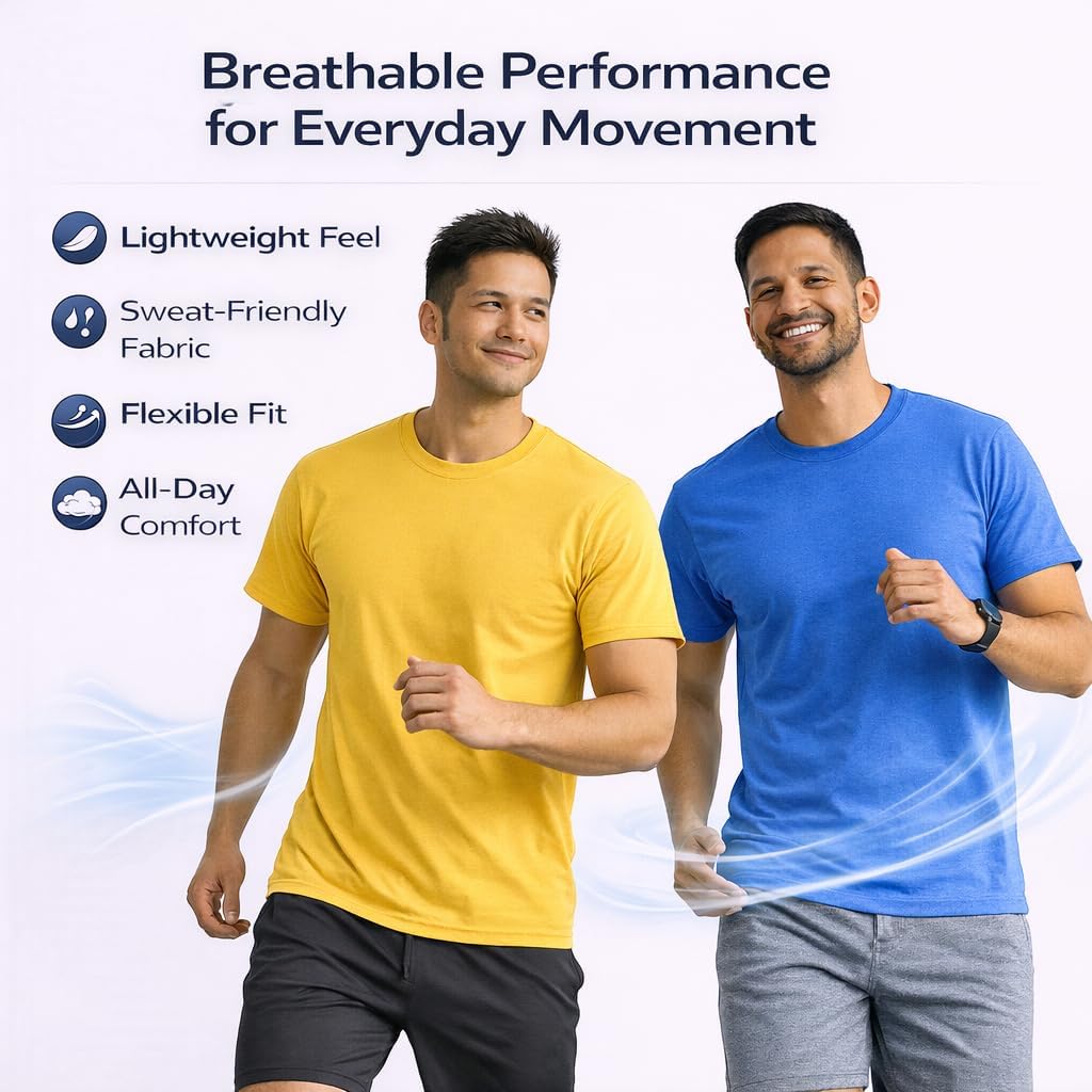 6 Packs Of Bulk Men'S T-Shirts Eversoft Cotton Regular Fit Short Sleeve Crew Neck Lightweight T-Shirt Tees