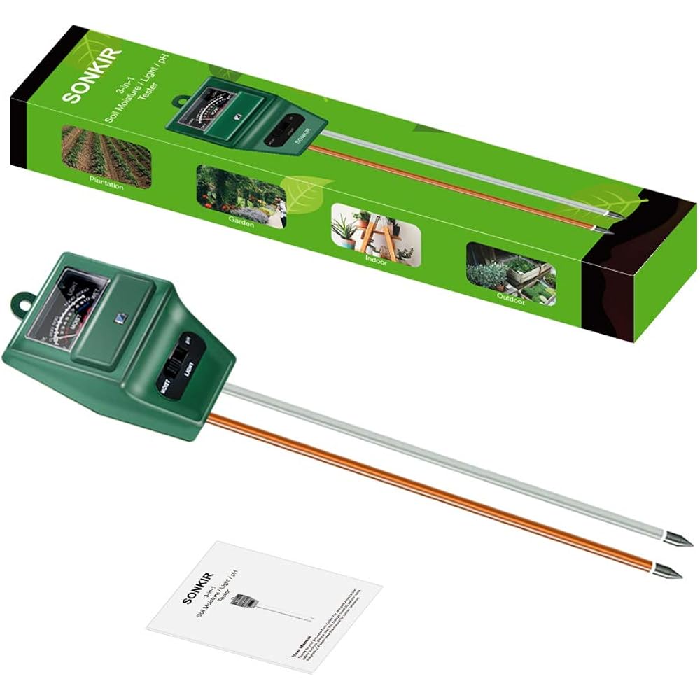 Sonkir Soil Ph Meter, Ms02 3-In-1 Soil Moisture/Light/Ph Tester Gardening Tool Kits For Plant Care, Great For Garden, Lawn, Farm, Indoor & Outdoor Use (Green)