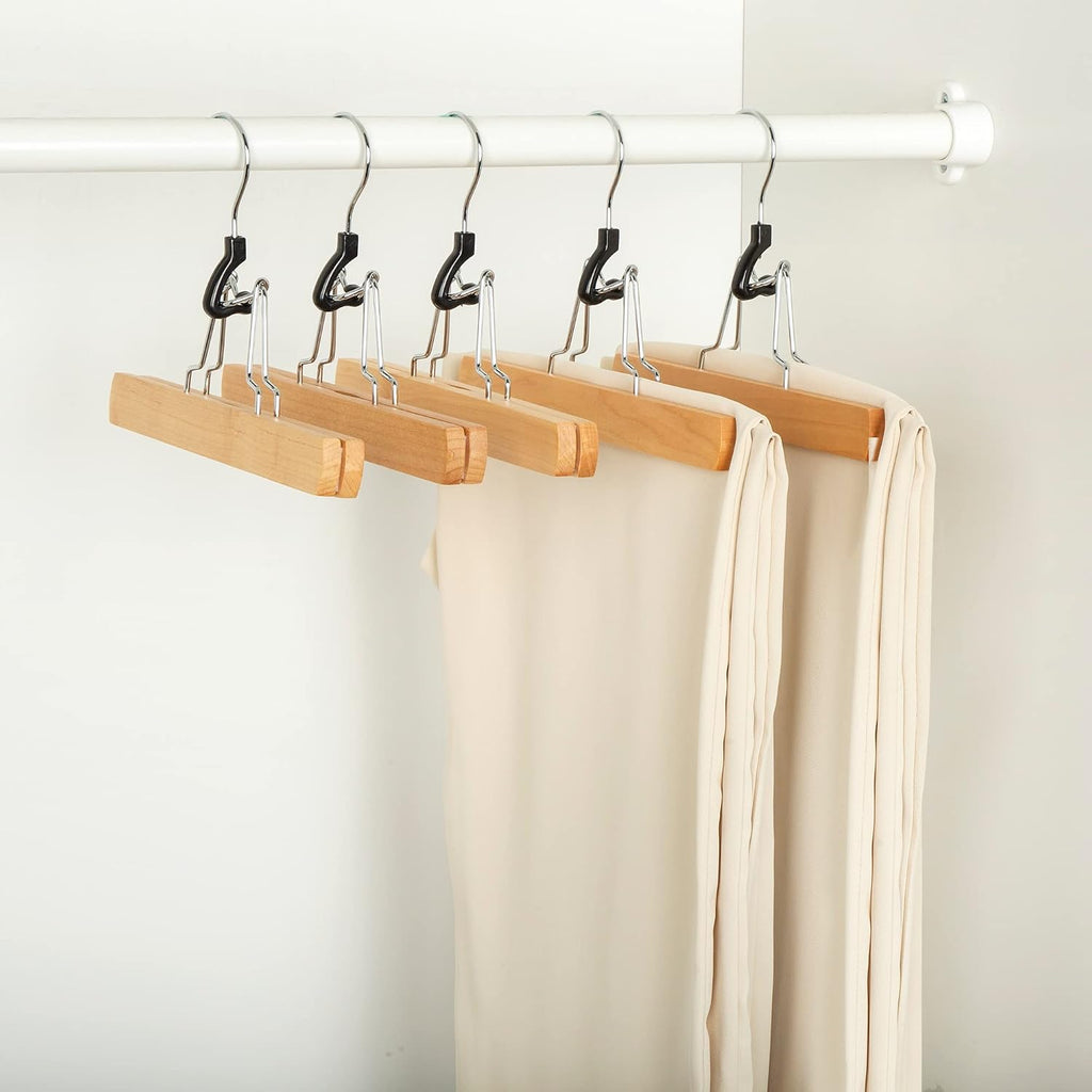 Amazon Basics Sturdy Wooden Pants Hangers For Closet Organization, Natural, 10-Pack