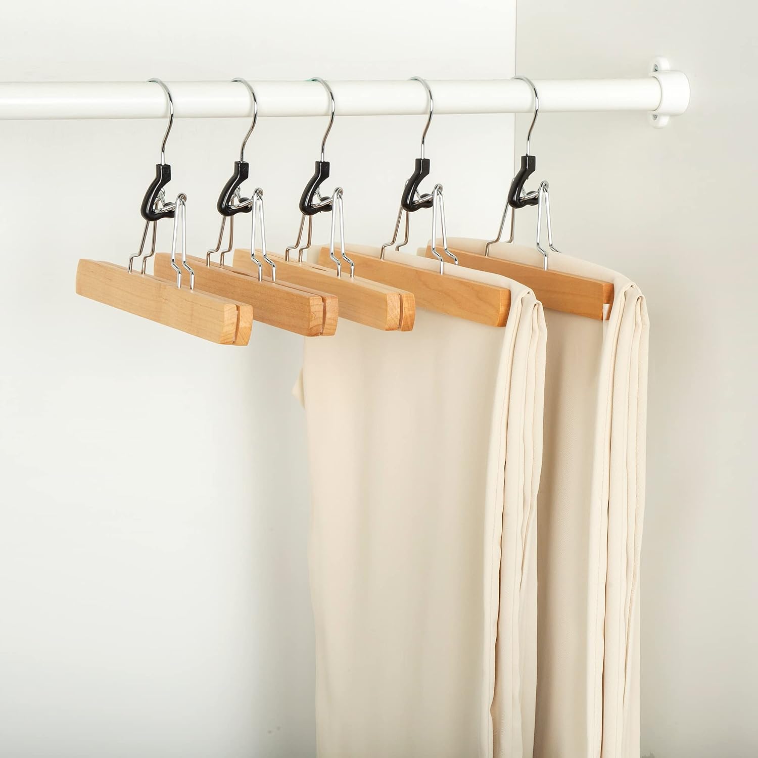 Amazon Basics Sturdy Wooden Pants Hangers For Closet Organization, Natural, 10-Pack