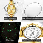 Olevs Gold Watch For Women With Date Day Stainless Steel Waterproof Small Face Quartz Analog Ladies Watches Fashion Gold Black White Dial Female Wristwatch