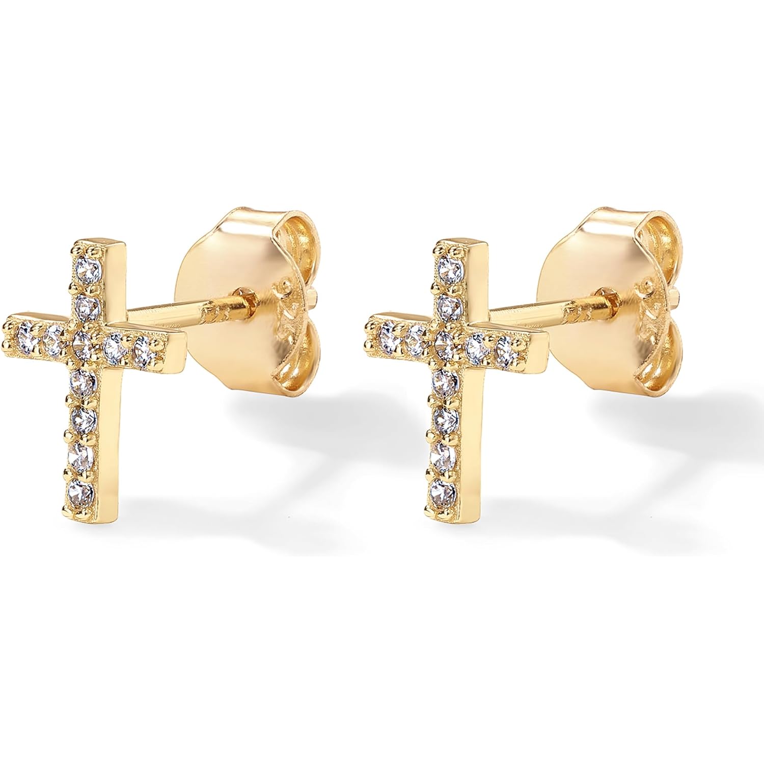 PAVOI 14K Gold Plated 925 Sterling Silver Posts Cross Earrings for Women | Small Religious Faith Cubic Zirconia Cross Studs Huggies Earrings