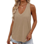 Smile Fish Women Summer Deep V Neck Tank Top Loose Fit Flowy Sleeveless Shirt