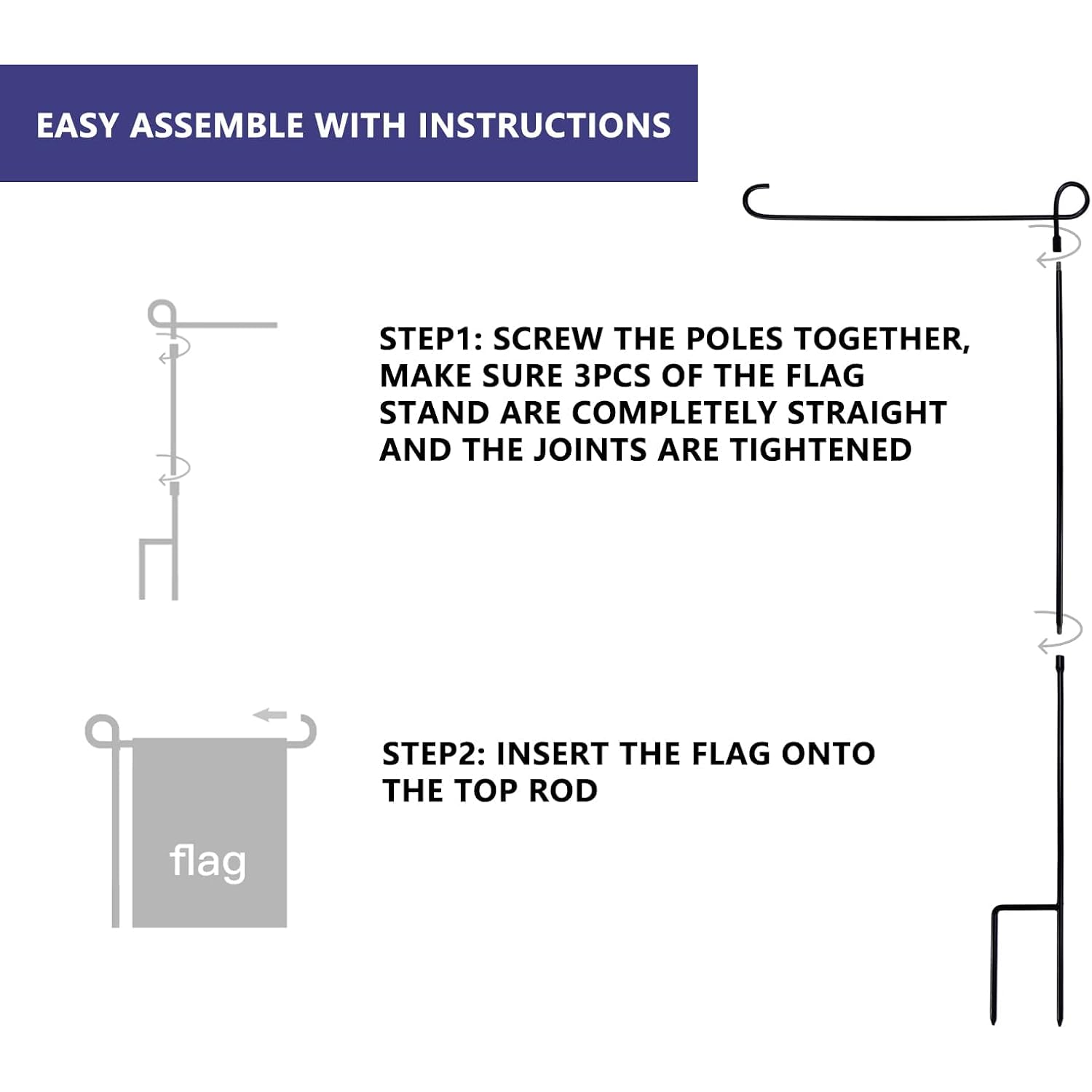 Garden Flag Stand, Thickened Pole Sturdy Straight Premium Metal Yard Flag Holder Weather-Proof Flagpole Seasonal Garden Flag, Christmas Garden Flag, Outdoor Decor Decoration