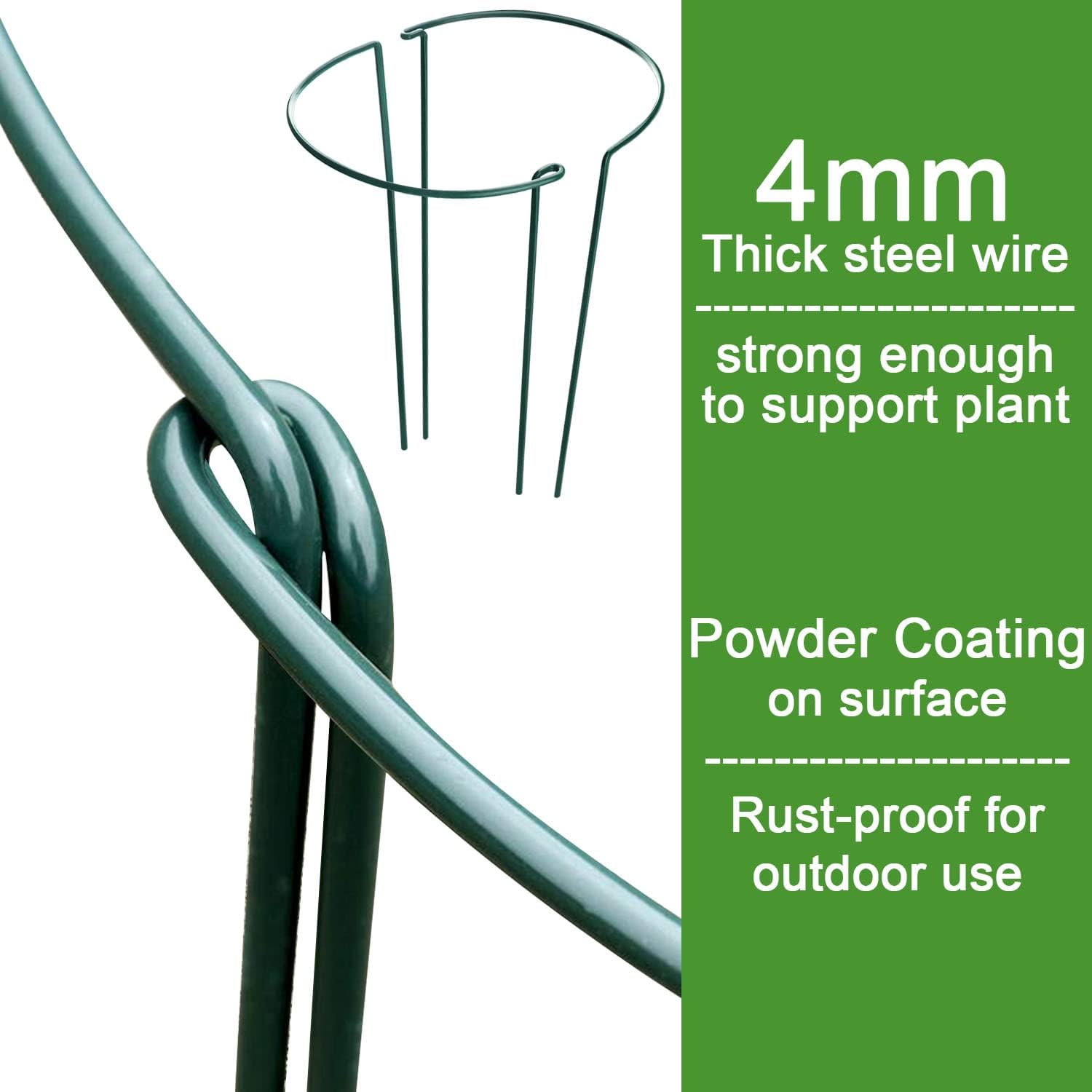 Higift Plant Support Stakes, 6 Pack Metal Peony Cages And Supports, Garden Stakes Plant Support Cage, Large Plant Support Ring For Outdoor Indoor Snake Plant Peony Rose Flowers Vine (10" W X 15.8" H)