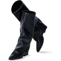 Knee High Boots Women, Fold Over Shark Boots Pointed Toe Block Heels Wide Calf，Minimalist Street Style Faux Leather Boots For Fall & Winter